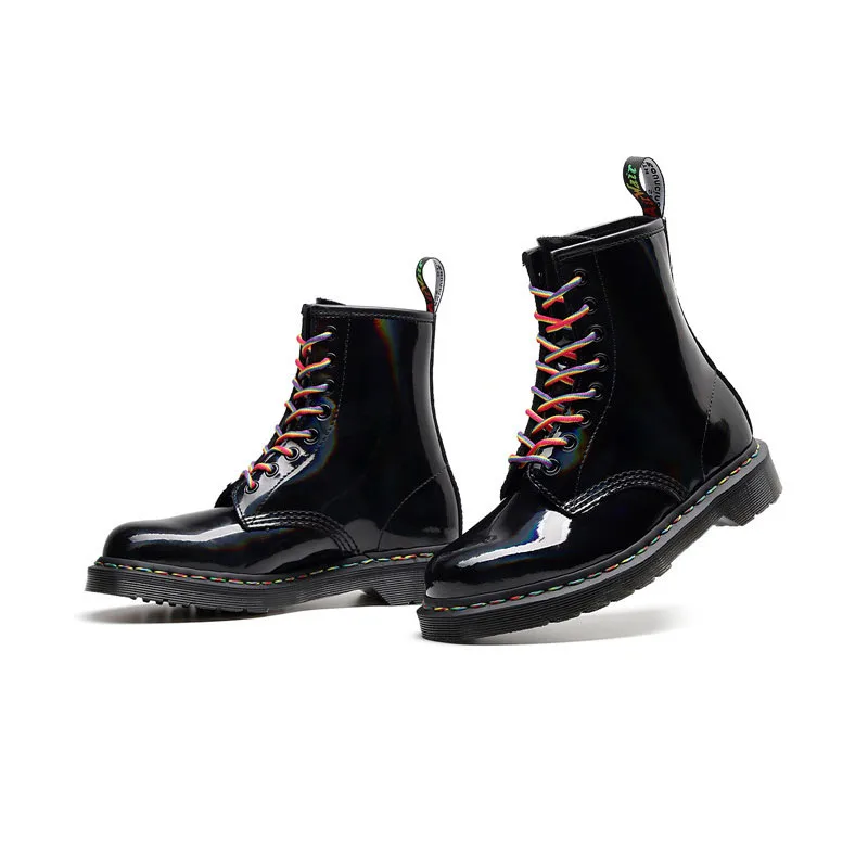 

Martin Boots Rainbow Patent Leather British Wind Mirror Gradient Ankle Boots Laser Leather Woman Winter Boots Shoes for Women