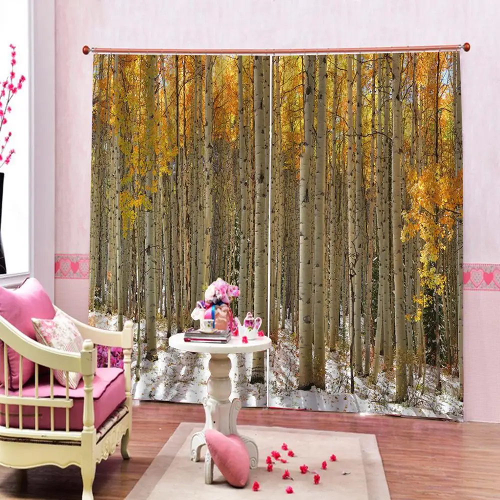 

Cypress forest Curtains Autumn Forest yellow Leaves Rural Landscape Lush Environmental Image Drapes For Living Room Bedroom