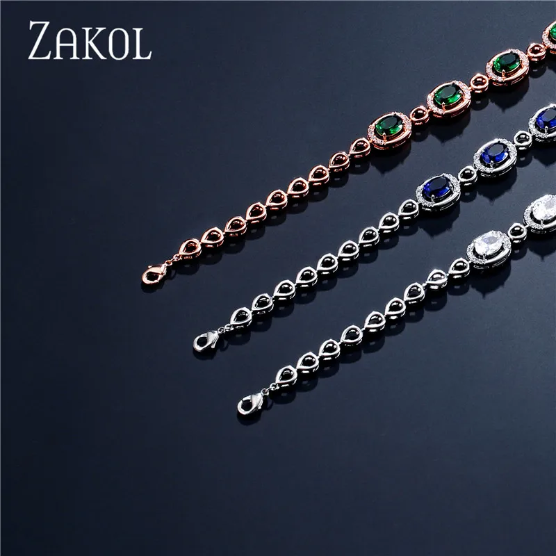 Модные синие и зеленые овальные браслеты ZAKOL с кубическим цирконием цепочка