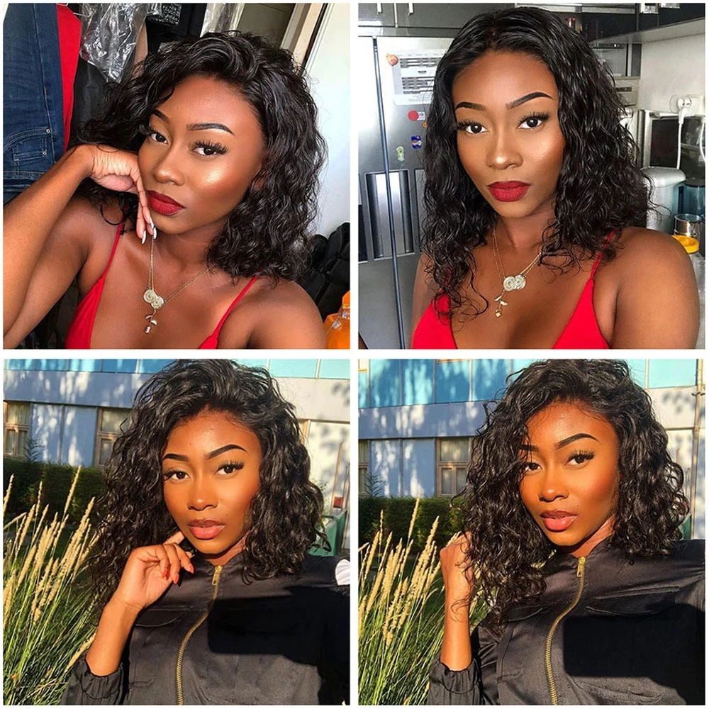

Malaysian Jerry Curly 4x4 Lace Closure Wig Pre Plucked Water Wave Human Hair Wigs For Black Women 180% Short Bob Wig Deep Curly