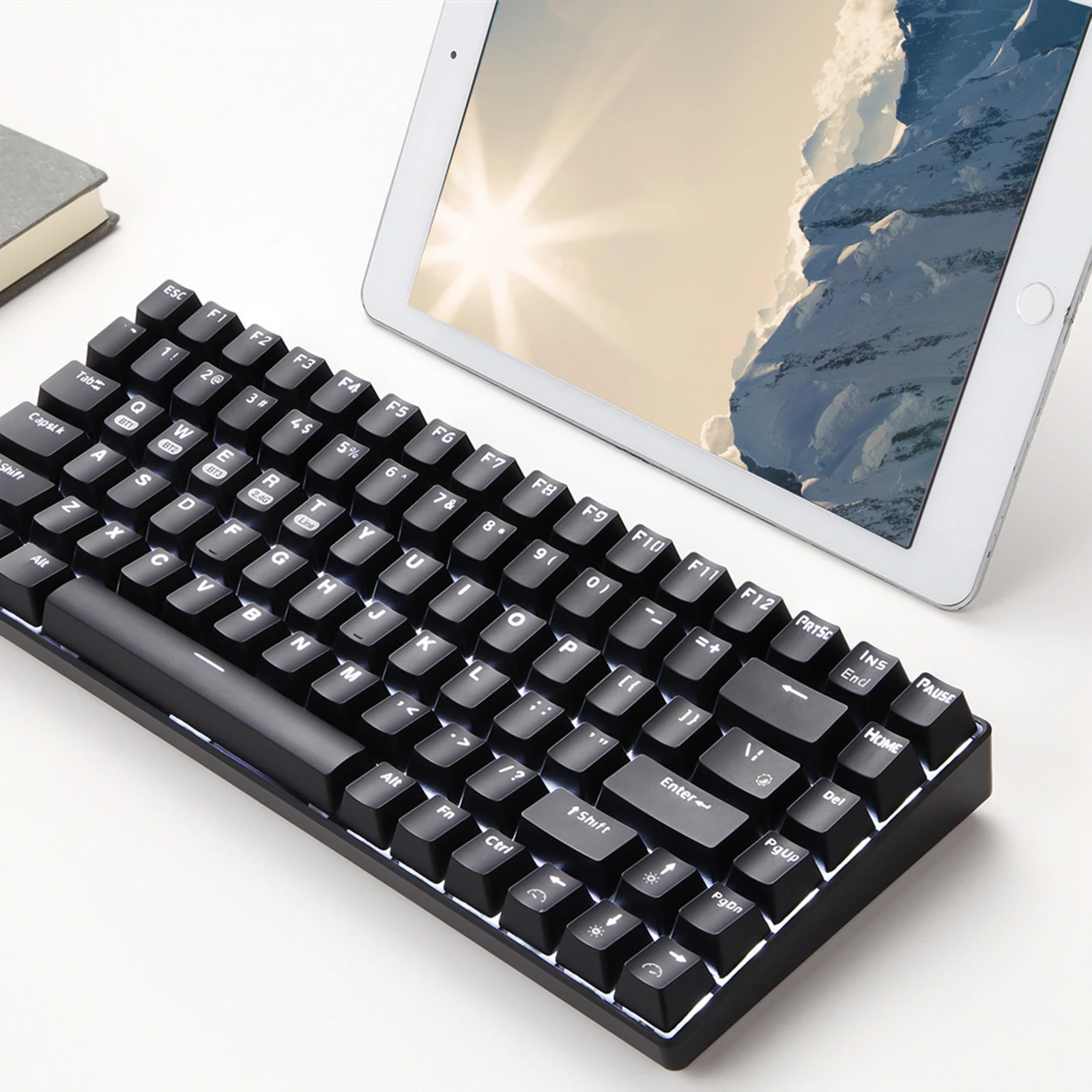 

Игровая механическая клавиатура, 87 клавиш, Bluetooth, механическая клавиатура с RGB подсветкой, красный/синий переключатель, не скользит, для ПК г...