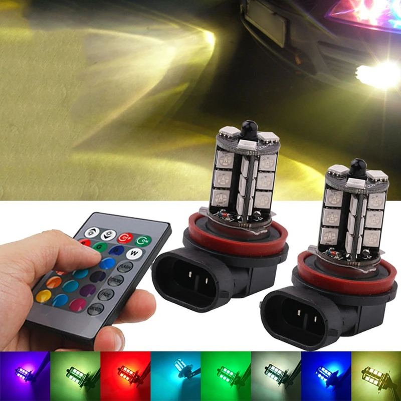 2 шт. H8 H9 H11 5050 27SMD автомобильный головной светильник лампы светодиодный RGB для