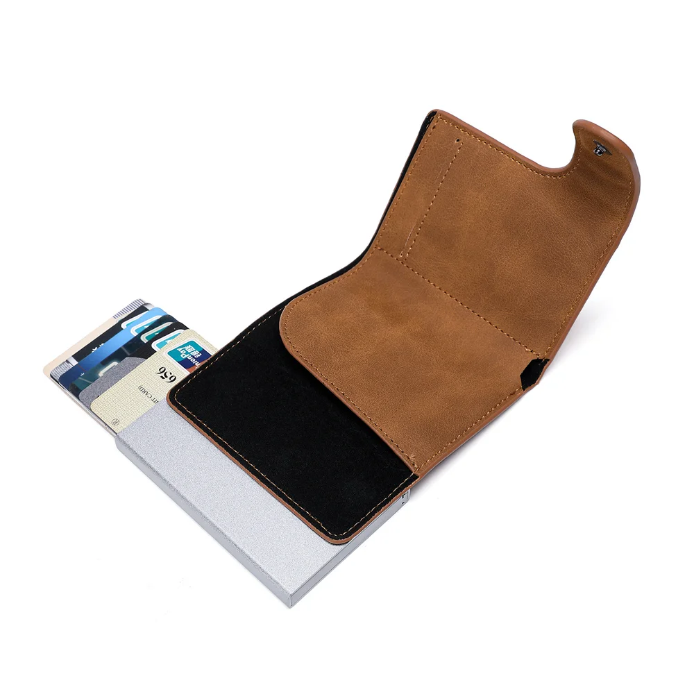 2021 leather credit card holder rfid aluminium case men women wallet crazy horse pu leather business bank cardholder case free global shipping