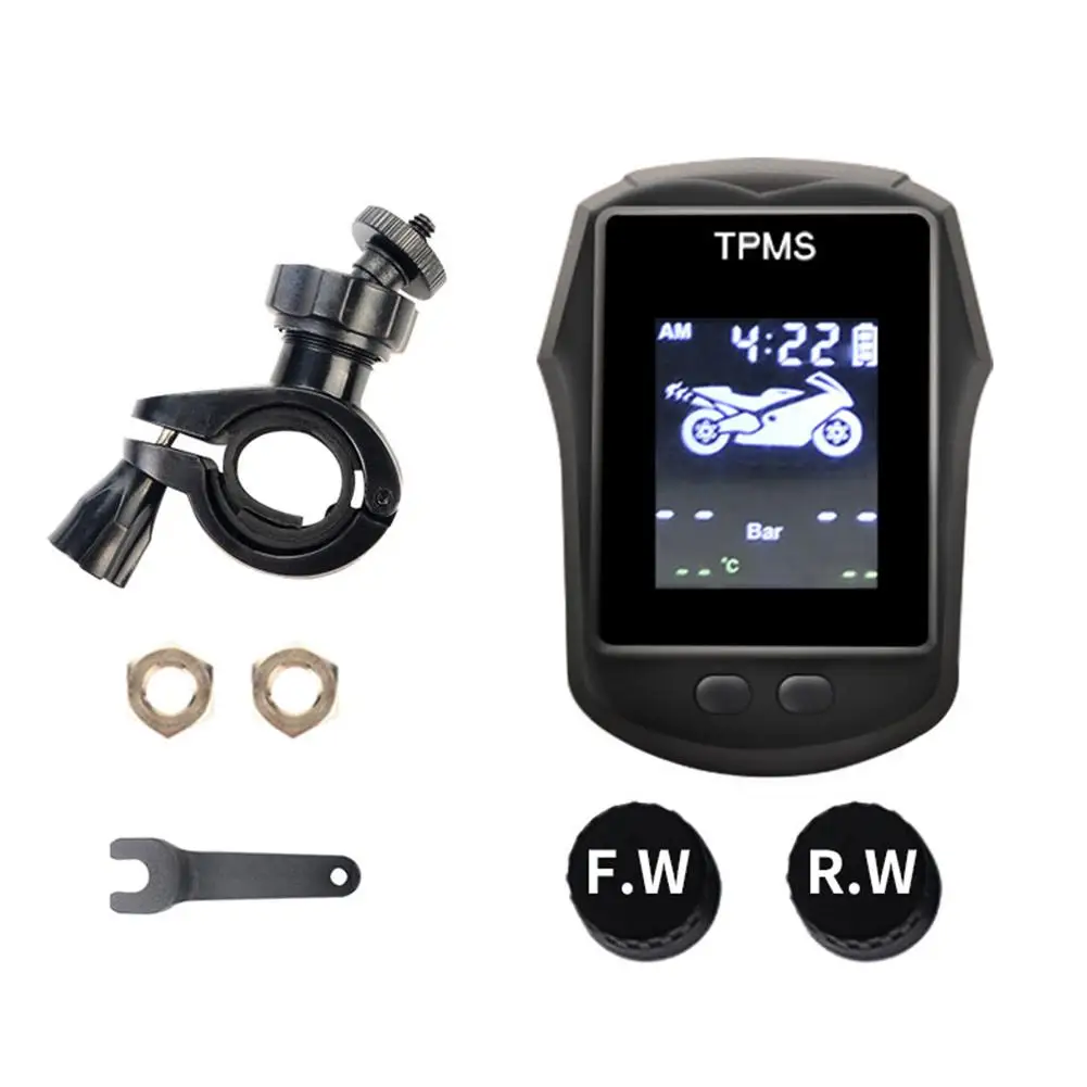 

Motorcycle TPMS Wireless Tire Temperature Monitoring Alarm System With LCD Display 2 Pcs Tire Pressure Sensor