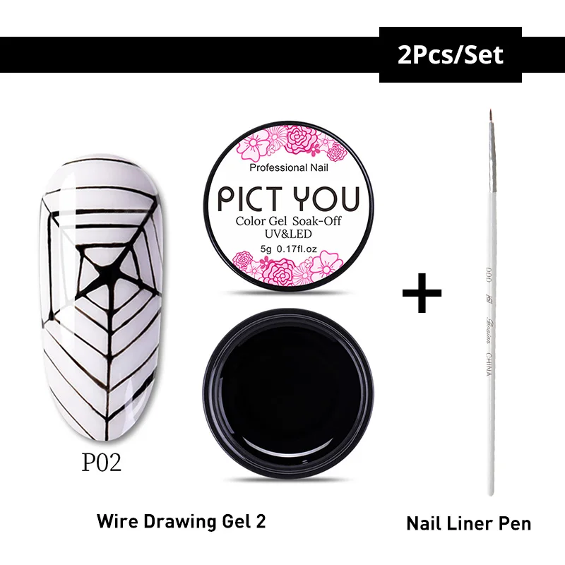 Set 4 PICT YOU 5 г паучий Гель-лак для рисования проволокой черный, белый, золотой, серебряный лак для дизайна ногтей с пауком долговечный УФ-гель - Цвет: Set 4
