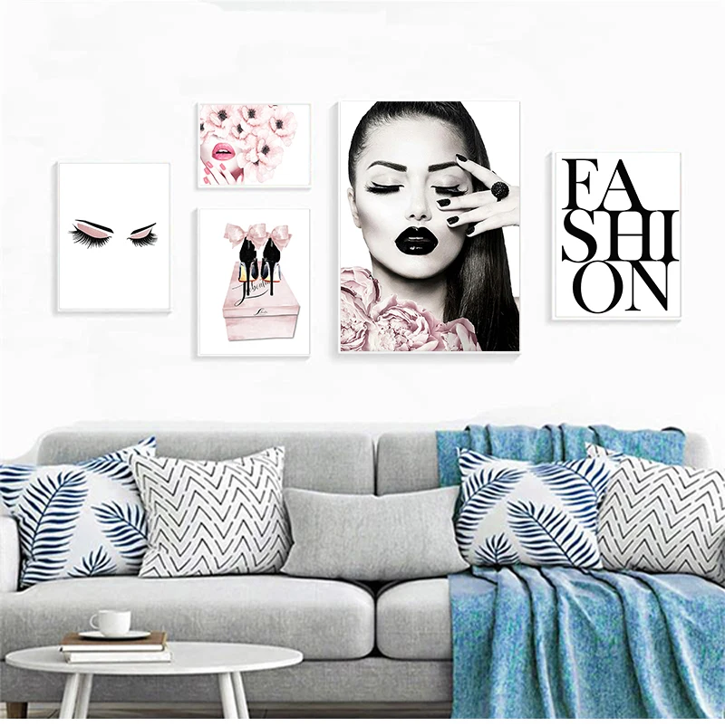 

Pink Flowers Art Canvas Painting Fashion Girl Love Kiss Nordic Posters And Prints Wall Pictures For Living Room Home Decoration