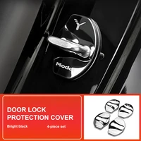 4pcs car door lock cover for tesla model 3 y 2018 2021 stainless steel door lock striker buckle cap protection carbon fiber