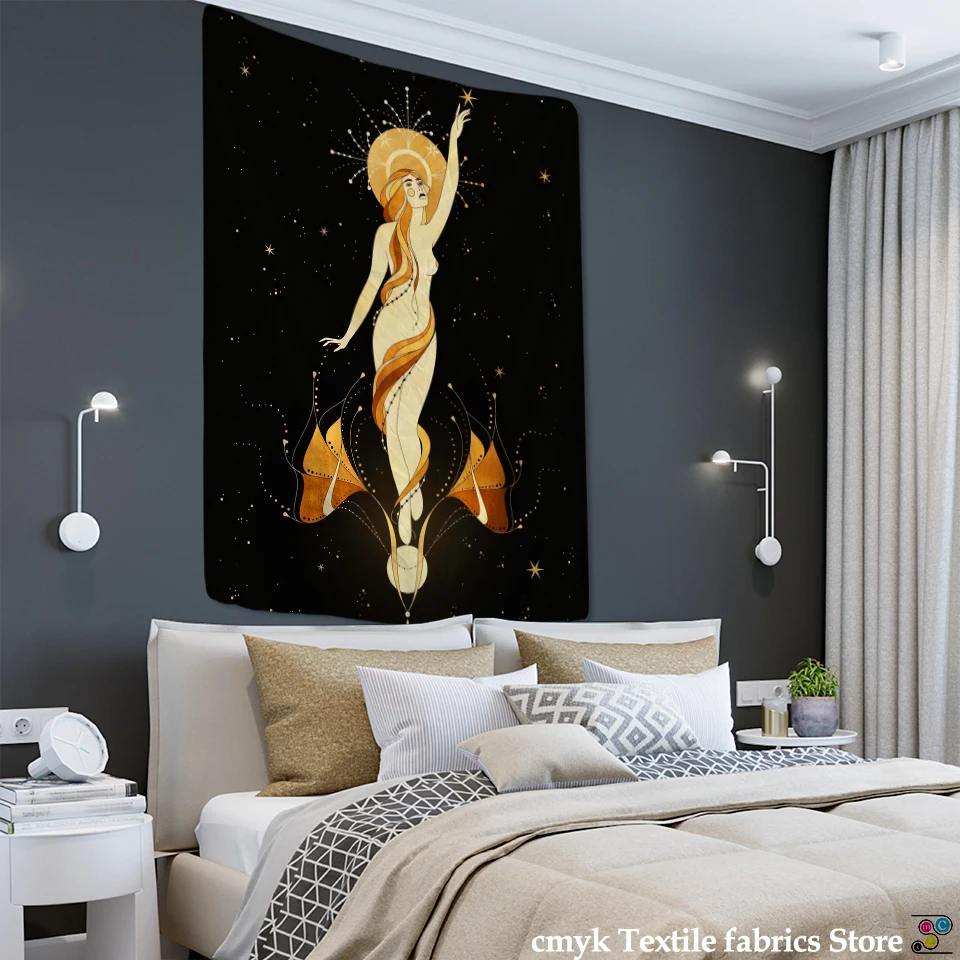 Психоделическая Луна гобелен расшитый звездами на стену в богемном стиле хиппи