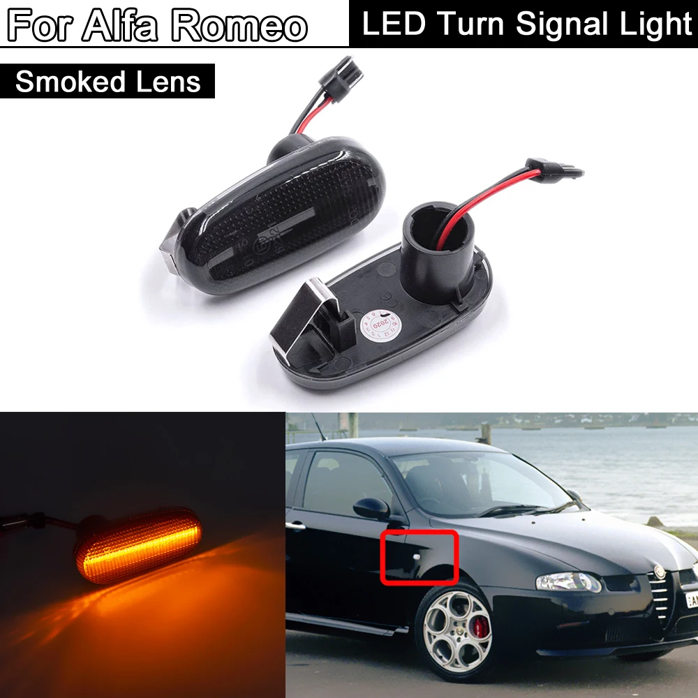 2Pcs Smoked Lens Car Front LED Side Marker Light Turn Signal Lamp For Alfa Romeo GT 147(937) MiTo 955 For FIAT Bravo 198