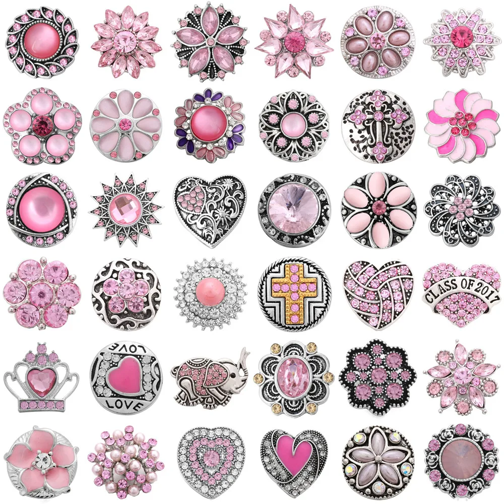 

5 шт./лот, ювелирные изделия с розовыми кнопками, хрустальные стразы, 18 мм металлические защелки, подходят для DIY, 18 мм, браслет, ожерелье