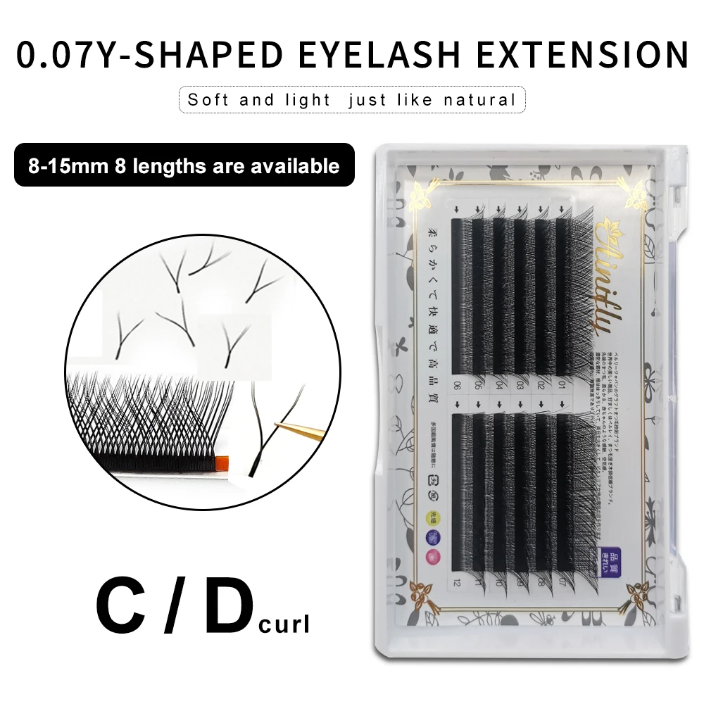 

AINIFLY YY Shape False Lashes 0.07C/D Curling Individual Eyelashes Cross Blooms Easily Y Lashes 8-12mm False Eyelash Extension