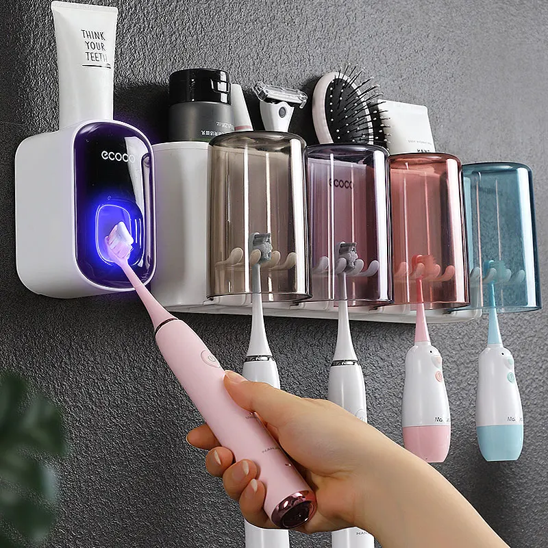 

Bathroom Accessories Toiletries Sundries Wall Mount Toothbrush Holder Toothpaste Squeezer Dispenser Organizer Rack Stoage ABS