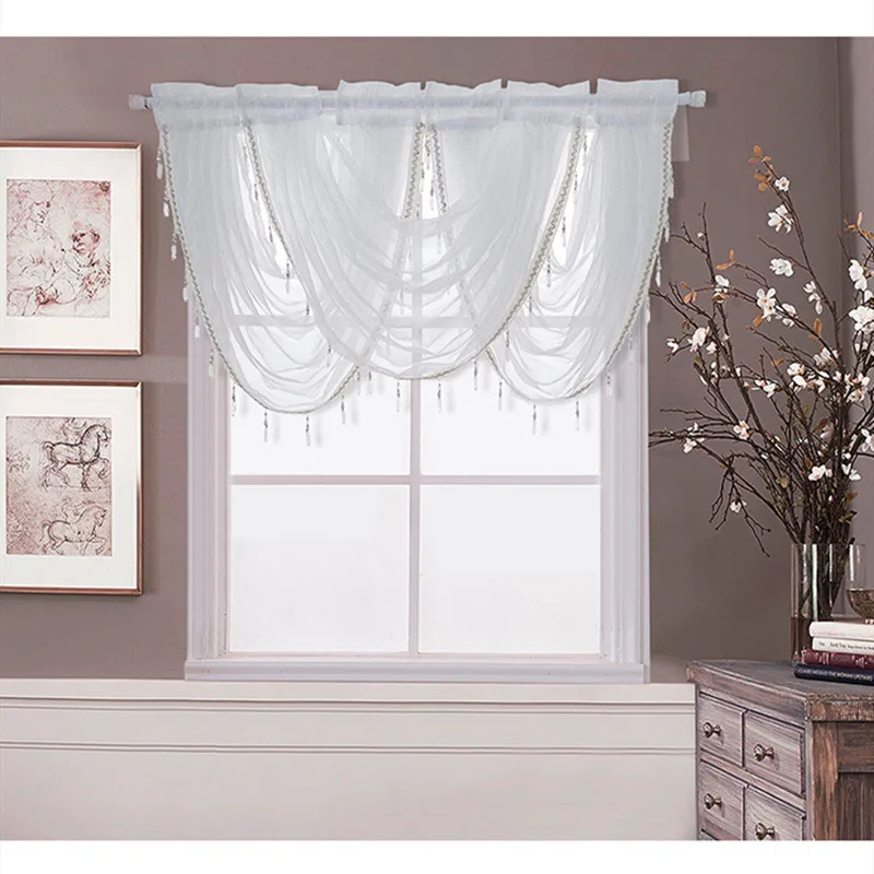 Кухня короткие оконные шторы Valances Мода Вуаль Морден Белый Тюль гостиная окна