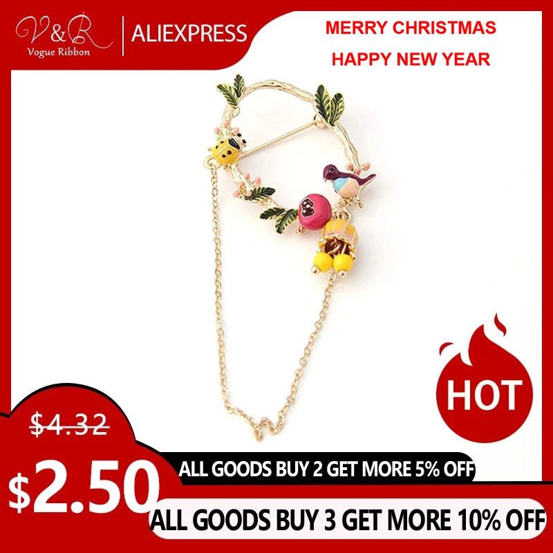 Милая эмалированная Брошь с цепочкой в виде дерева листьев божьей коровки