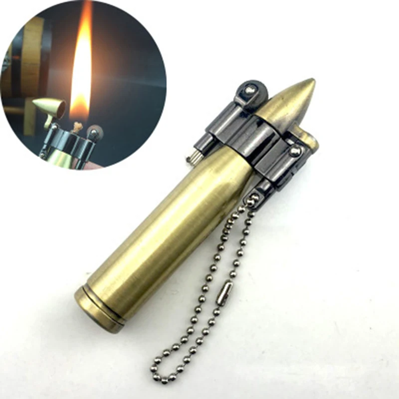 

Retro Mini Bullet Unusual Lighters Keychain Pendant Flame Kerosene Oil Lighter Fire Metal Gasoline Cigar-Lighter Men Gadget