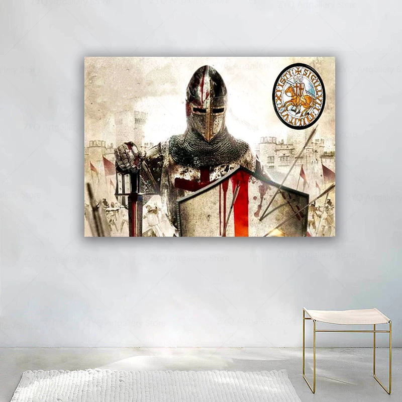 Рыцари темплар художественный постер винтажный средневековый воин крестовый