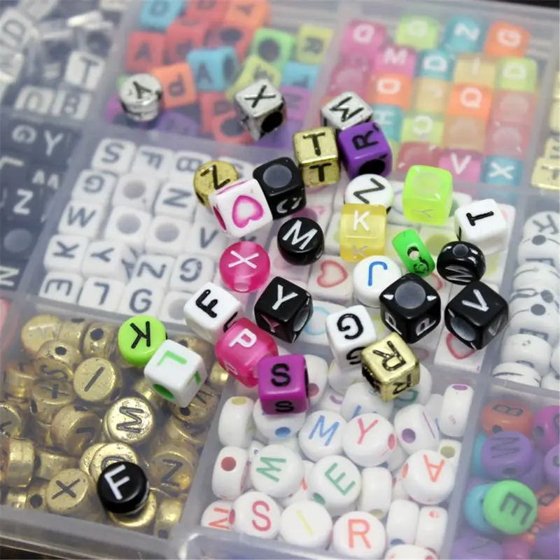 

1100pcs 15 Color Acrylic Alphabet Letter Beads with 1 Roll Crystal String 63HE