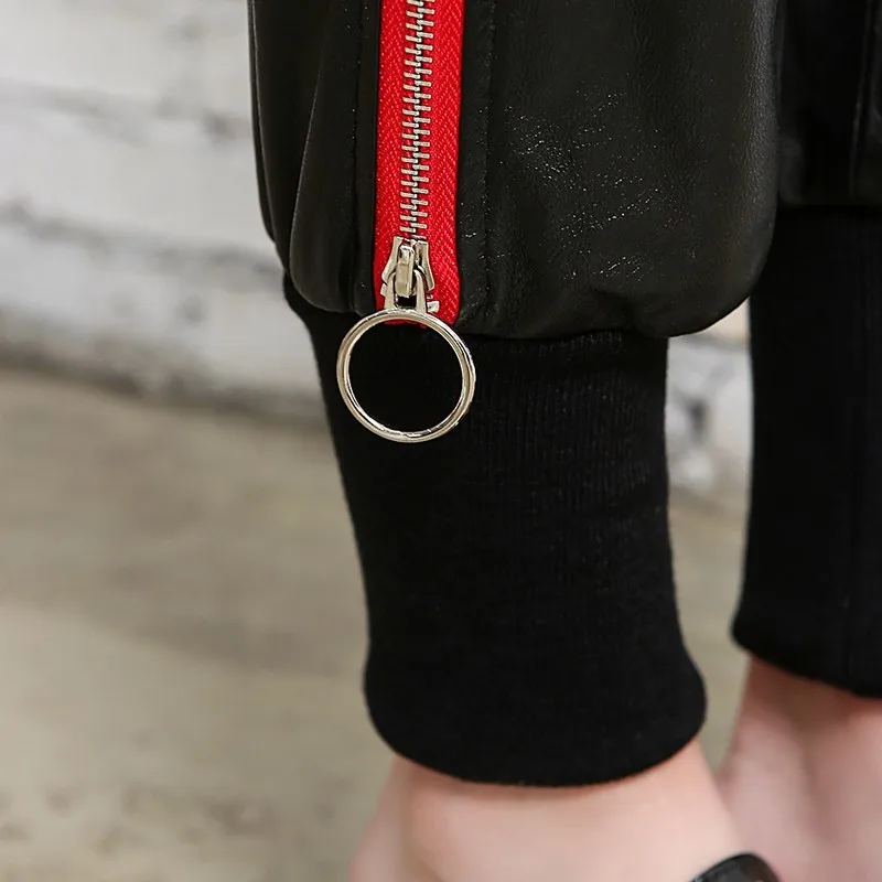 

Leather Genuine 2021 Spring Pants Women Brand Elastic High Waist Casual Trousers Zip Designer Street Sheepskin Long Pants Black