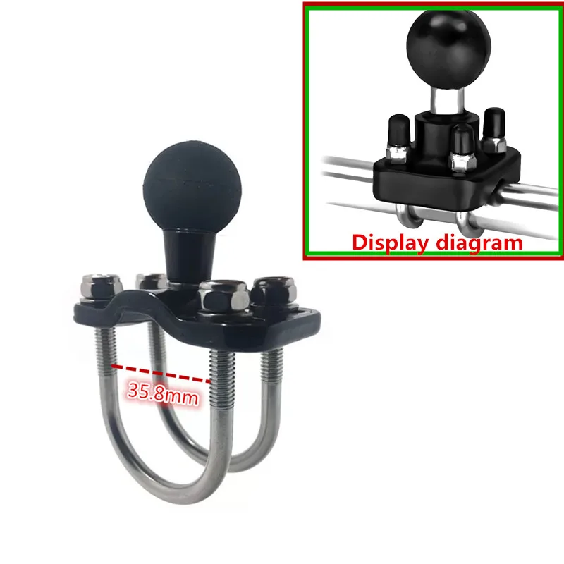 Dual U-Bolt Motorcycle Handlebar Rail Post Mount Base with 1inch  Ball