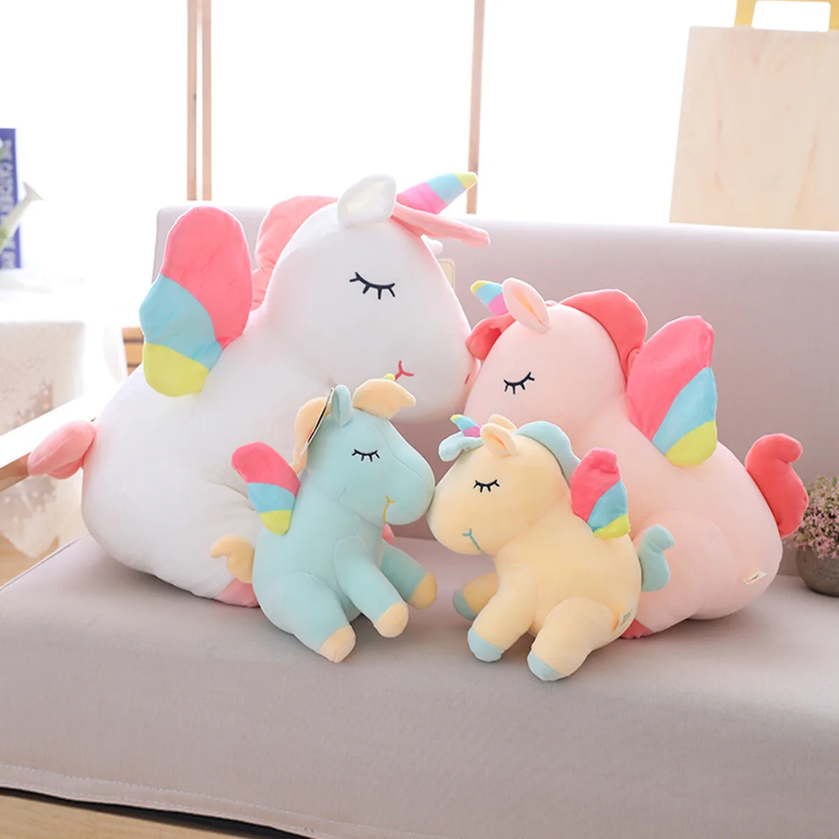

25-55cm Cute Unicorn Plush Toys Cartoon Horse with Rainbow Wings Animal Plush Doll For Baby Kids Gift