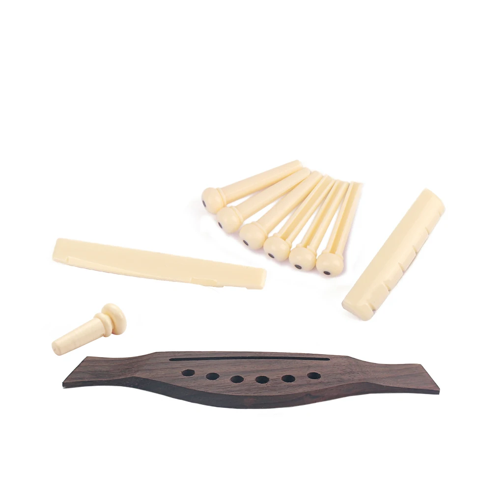 

1 Set Rosewood Bridge+Bone Bridge Pins Saddle Nut for Acoustic Folk Guitar Replacement Parts