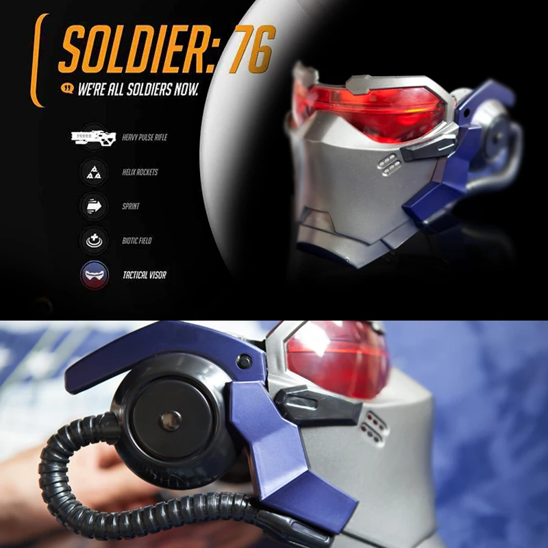 ABS пластик Солдат 76 маски с светодиодный подсветкой для Косплей солдати76 маска