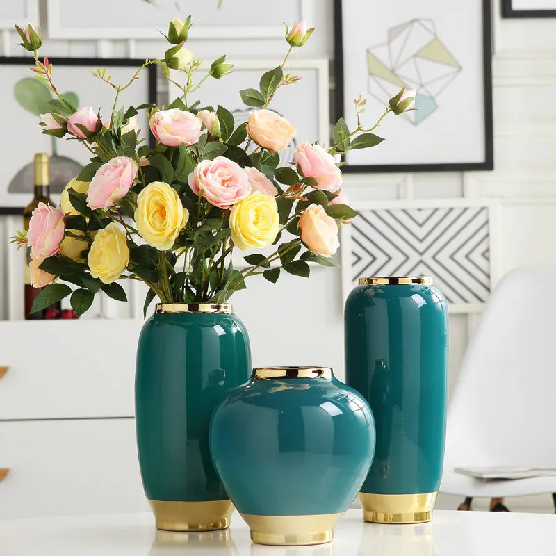 Новая китайская креативная синяя позолоченная керамическая ваза Jingdezhen