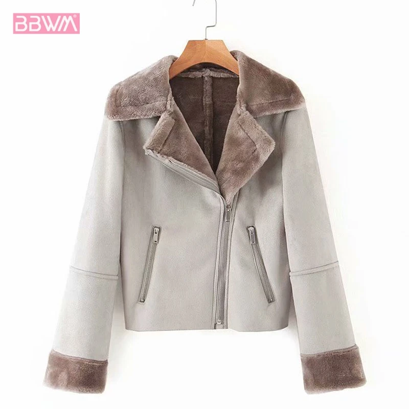 Женская куртка на молнии с отворотом и длинным рукавом теплая в стиле Харадзюку