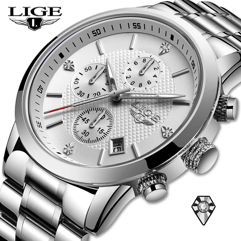 

2020 LIGE Men Watches Top Luxury Brand Sport Quartz Watch Men Chronograph Waterproof Wrist Watch Man Stainless Steel Date Clock
