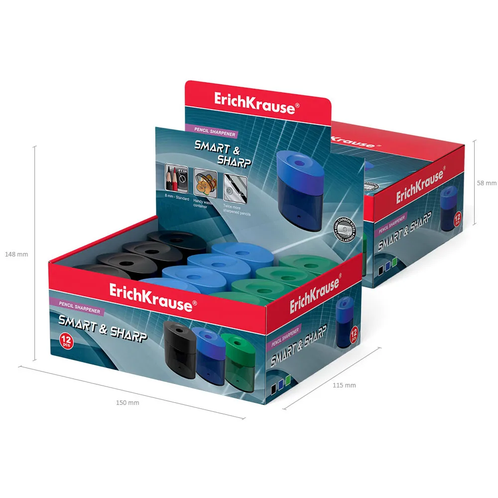 Пластиковая точилка ErichKrause Smart&Sharp с контейнером цвет корпуса ассорти (в коробке