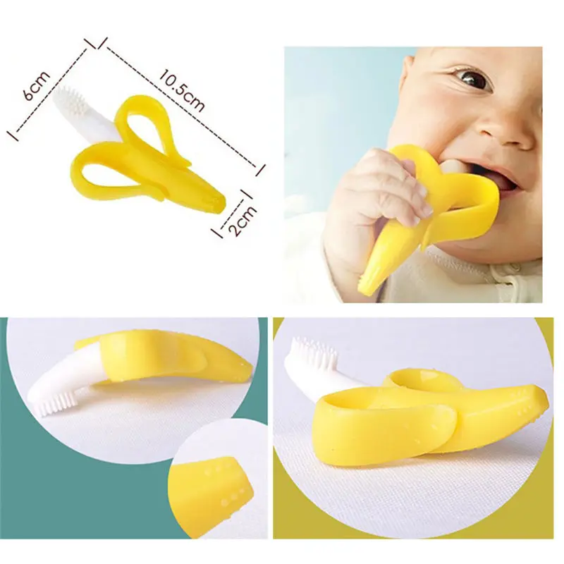 

Baby Silicone Training Toothbrush BPA Free Banana Shape Safe Toddle Teether Chew Toys Teething Ring Gift Infant Baby Chewing