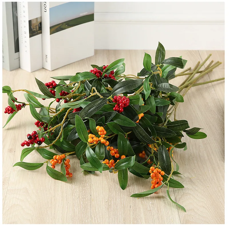 

1pc Single Stem Rich Fruit 25" Length Simulation Greenery Berry Orange/Red Color for Wedding Home Artificial Plants