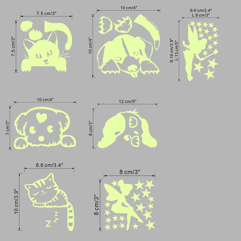 

Cartoon Luminous Switch Sticker Glow in the Dark Wall Stickers Home Decor Kids Room Decoration Sticker Decal Cat Fairy Moon Star