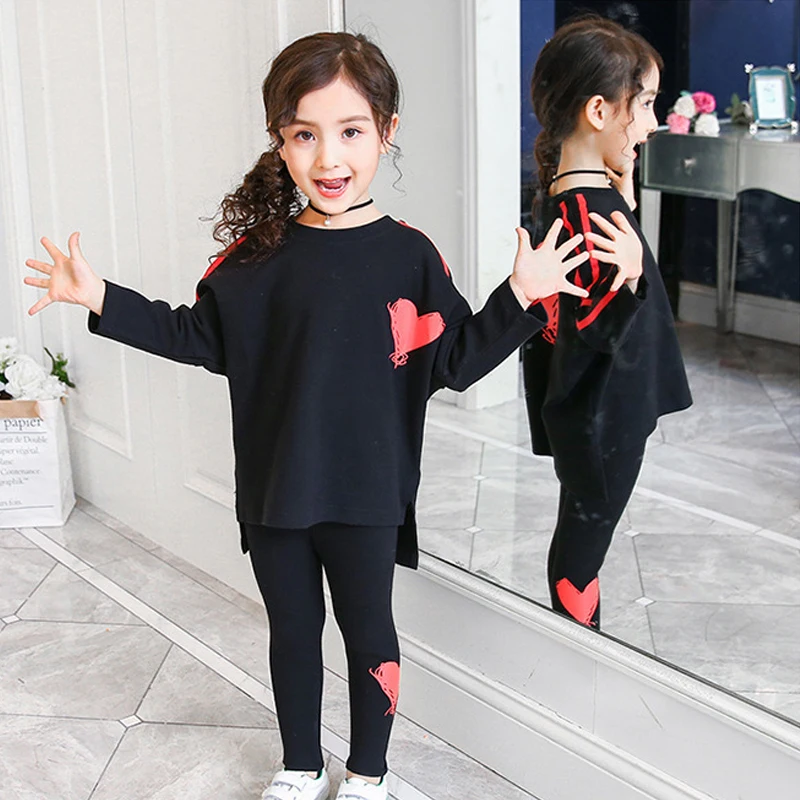 Одежда для девочек весенне осенний спортивный костюм свободная футболка с