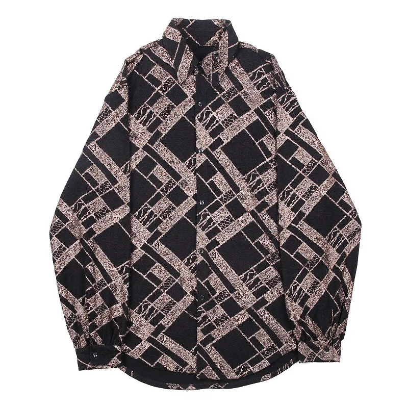 Рубашка мужская с длинным рукавом Свободный кардиган золотым узором деловая