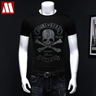 Футболка мужская со сверкающим черепом, тенниска с коротким рукавом, Повседневная футболка с черепами, Азиатский Размер, лето 2021