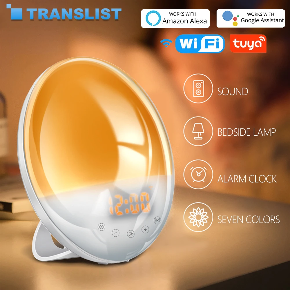 

Wake Up Light Sunrise Alarm Clock WiFi Smart 7 Colors Sunrise/Sunset FM Radio Digital Nightlight Clock For Alexa Google Home