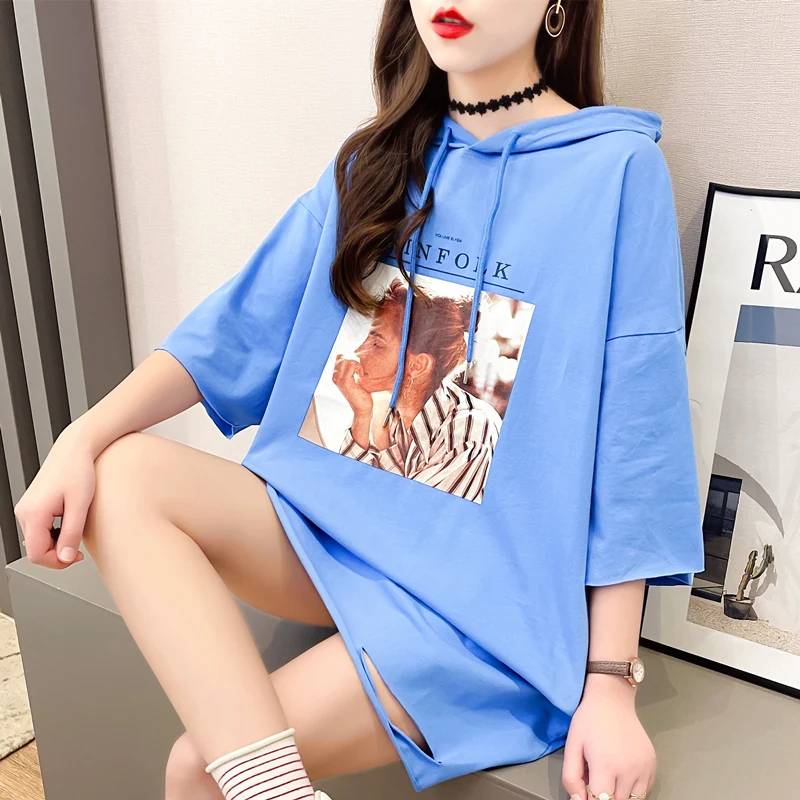 #0619 желтая синяя белая футболка в стиле Харадзюку для женщин свободная хлопковая