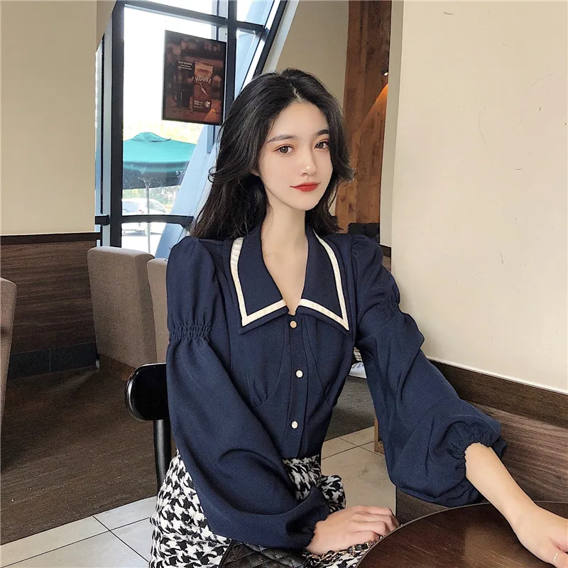 

Women's Clothing blusas mujer de moda chiffon tops mujer de moda feminina long sleeve shirts peter pan collar Blouses ulzzang