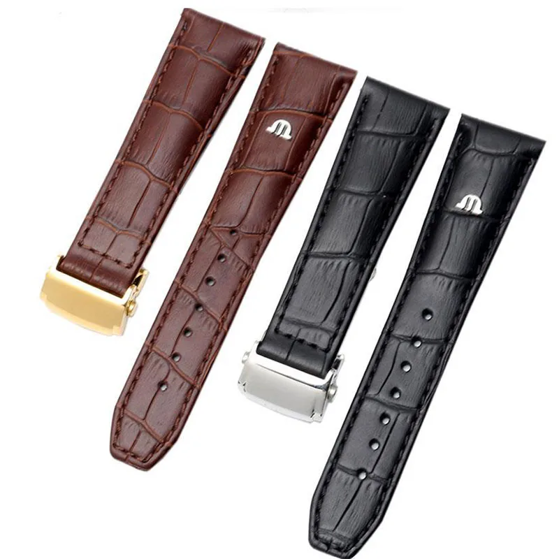 TOP Genuine Leather watchband For MAURICE LACROIX watches strap black brown 20mm 22mm with folding buckle bracelet