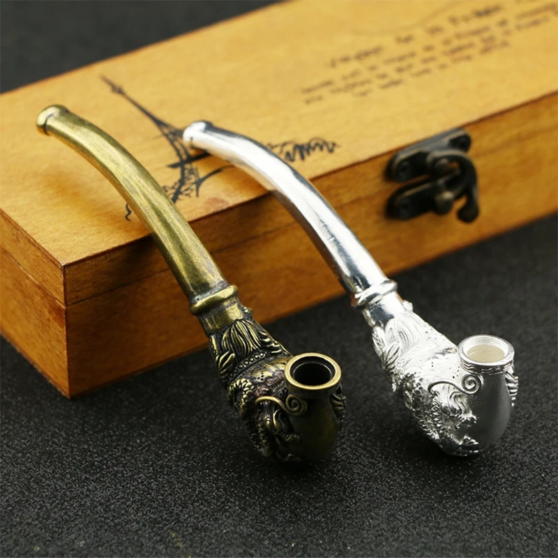 Antique Bronze Copper Smoking Pipe Dragon Cigarette Holder Brass Sculpture Bent Tobacco Tube Home Ornament Decoration | Дом и сад