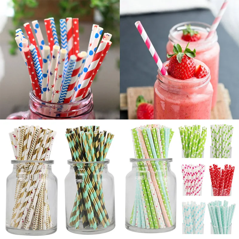 25 шт. бумажные соломинки для напитков золотые полосатые с фламинго питья Детские