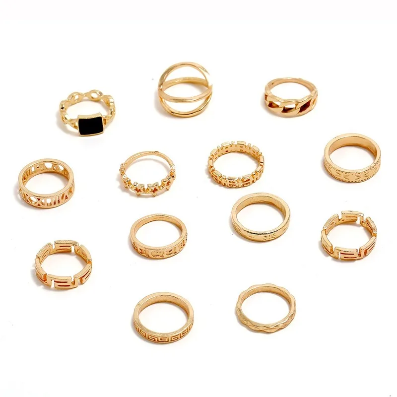 Модные перстни в стиле панк 13 шт./компл. золотые геометрические кольца форме букв