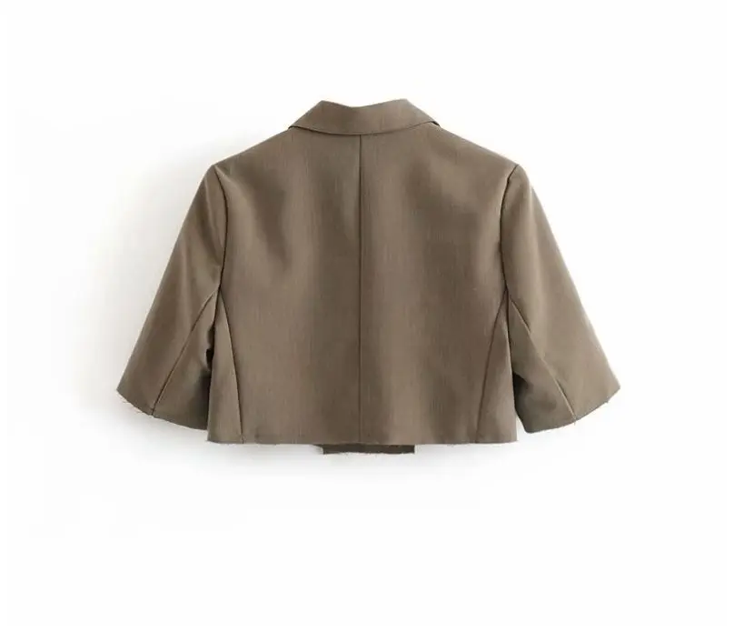 

HCBLESS 2019 autumn new double row two buckle short section high waist exposed navel short sleeve small suit