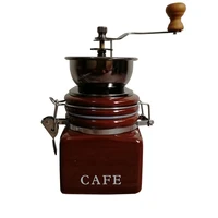 brown color portable hand operated coffee grinder set mill shakers with square ceramic seal pot