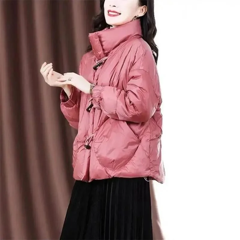 Women Korean Short Down Cotton Jacket Female Winter New Fashion Horn Buckle Loose Retro Stand-up Collar Fashion Thick Coat A868