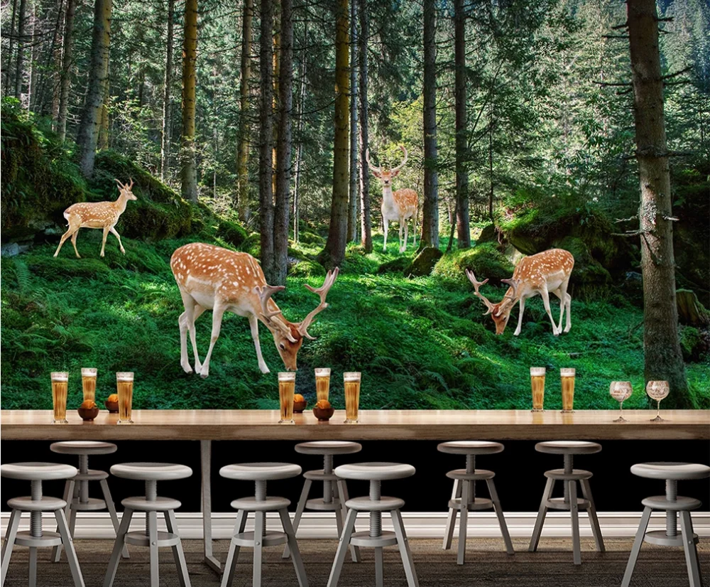 Пользовательские 3D обои настенные простые маленькие свежие олени девственный