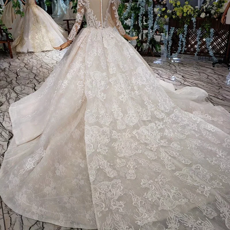 HTL372 роскошное популярное свадебное платье со съемным шлейфом и круглым вырезом