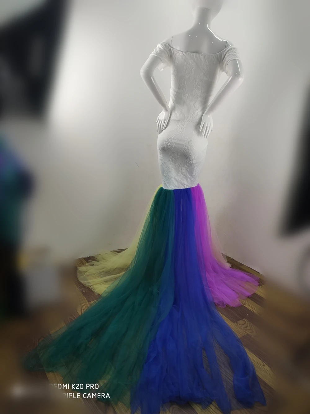 Кружевное платье для беременных фотосессии Радужное Сетчатое длинное макси