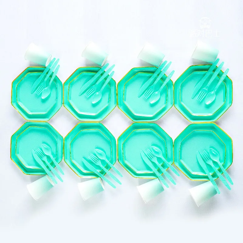 

2021 Candy Color Disposable Paper Plates Cups Spoon Fork Tableware Decoration Party Supples